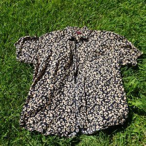 Dark blue floral button-down